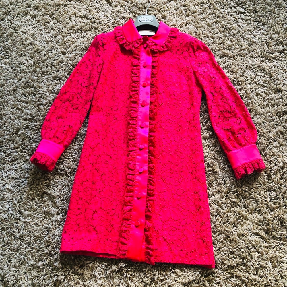 Gucci Hot Pink Lace Button- Front Dress. Size 38 - Picture 15 of 16